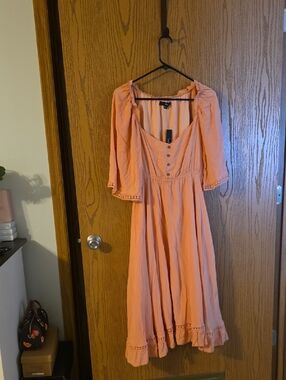Lulu's Peach Button-Front Accents Midi Dress Ptp 18 Waist 16 To 18